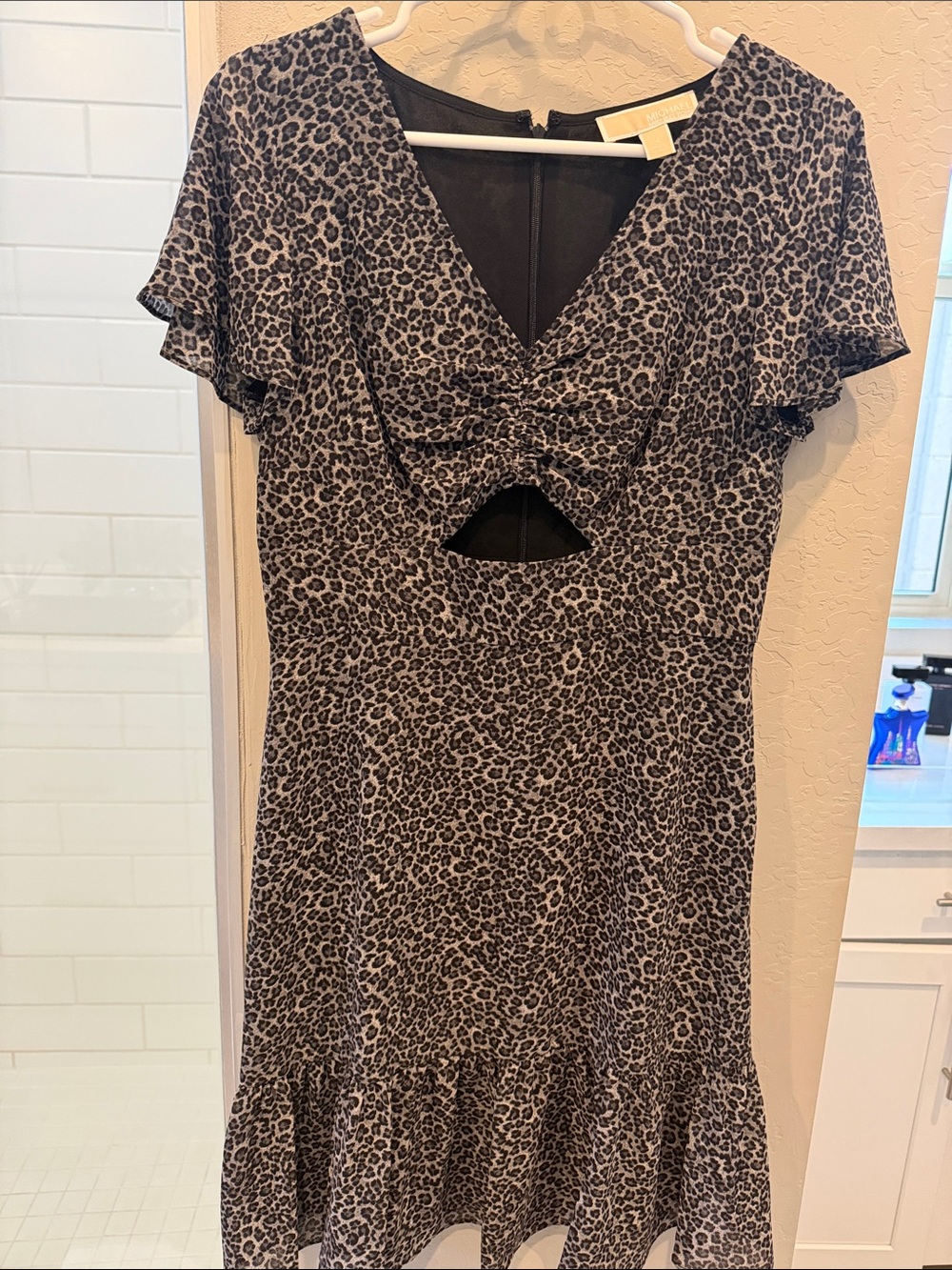 Michael Kors Leopard Print Cutout Dress - Black/Tan